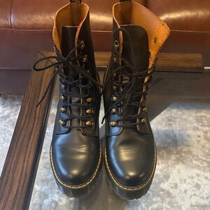 Dr. Martens Leona Black Leather Combat Boots